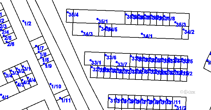 Parcela st. 33/6 v KÚ Bystřice u Kadaně, Katastrální mapa