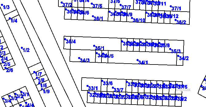 Parcela st. 34/5 v KÚ Bystřice u Kadaně, Katastrální mapa