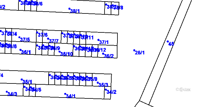 Parcela st. 36/2 v KÚ Bystřice u Kadaně, Katastrální mapa