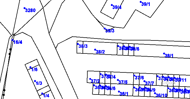Parcela st. 38/2 v KÚ Bystřice u Kadaně, Katastrální mapa
