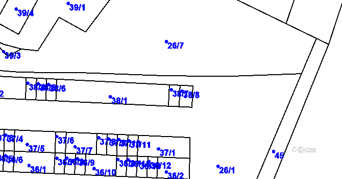 Parcela st. 38/7 v KÚ Bystřice u Kadaně, Katastrální mapa
