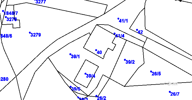 Parcela st. 40 v KÚ Bystřice u Kadaně, Katastrální mapa