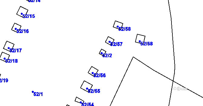 Parcela st. 52/2 v KÚ Bystřice u Kadaně, Katastrální mapa