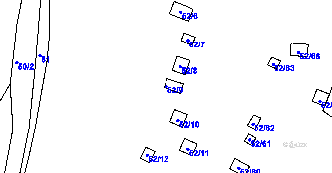 Parcela st. 52/9 v KÚ Bystřice u Kadaně, Katastrální mapa