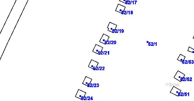 Parcela st. 52/21 v KÚ Bystřice u Kadaně, Katastrální mapa