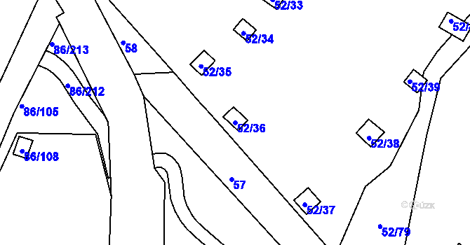 Parcela st. 52/36 v KÚ Bystřice u Kadaně, Katastrální mapa