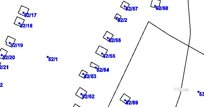 Parcela st. 52/55 v KÚ Bystřice u Kadaně, Katastrální mapa