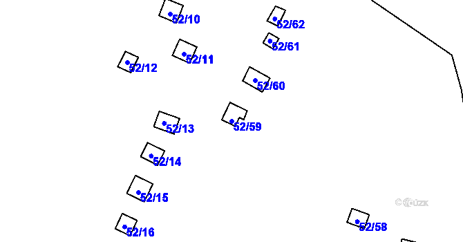 Parcela st. 52/59 v KÚ Bystřice u Kadaně, Katastrální mapa
