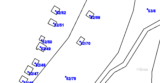 Parcela st. 52/70 v KÚ Bystřice u Kadaně, Katastrální mapa