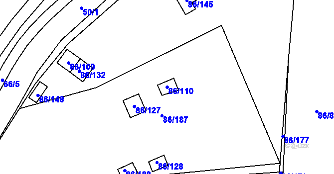 Parcela st. 86/110 v KÚ Bystřice u Kadaně, Katastrální mapa