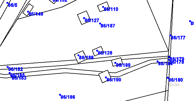 Parcela st. 86/128 v KÚ Bystřice u Kadaně, Katastrální mapa