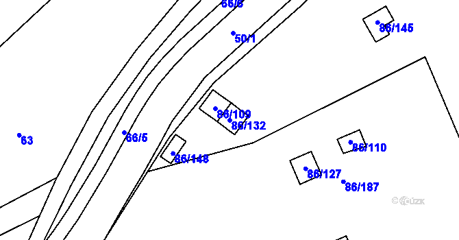 Parcela st. 86/132 v KÚ Bystřice u Kadaně, Katastrální mapa