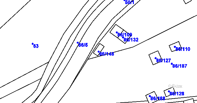 Parcela st. 86/148 v KÚ Bystřice u Kadaně, Katastrální mapa