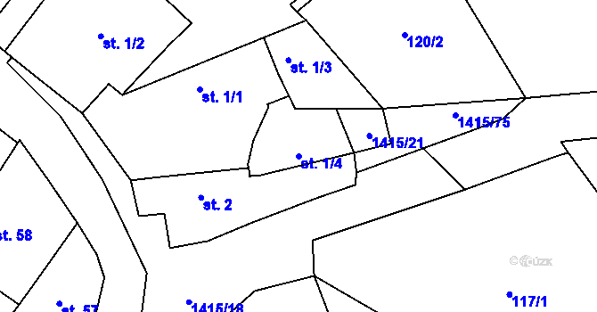 Parcela st. 1/4 v KÚ Kadolec, Katastrální mapa