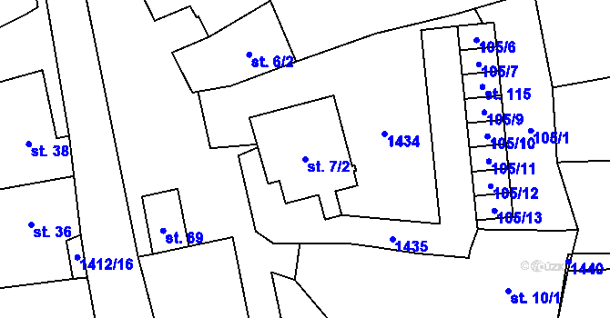 Parcela st. 7/2 v KÚ Kadolec, Katastrální mapa