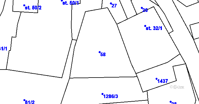 Parcela st. 58 v KÚ Kadolec, Katastrální mapa