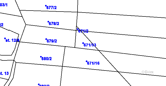 Parcela st. 671/13 v KÚ Kadolec, Katastrální mapa