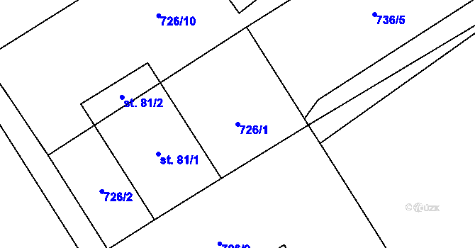 Parcela st. 726/1 v KÚ Kadolec, Katastrální mapa