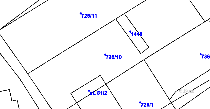 Parcela st. 726/10 v KÚ Kadolec, Katastrální mapa