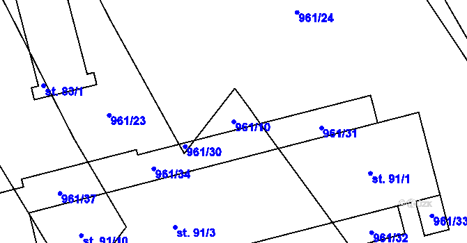 Parcela st. 961/10 v KÚ Kadolec, Katastrální mapa