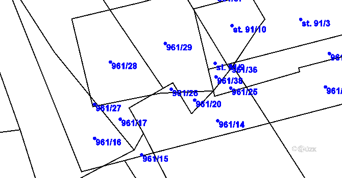 Parcela st. 961/26 v KÚ Kadolec, Katastrální mapa