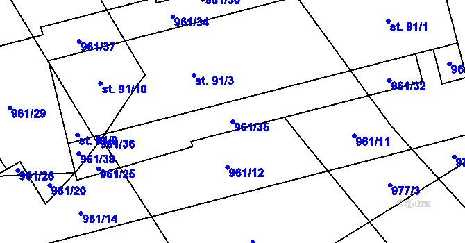 Parcela st. 961/35 v KÚ Kadolec, Katastrální mapa