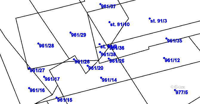 Parcela st. 961/38 v KÚ Kadolec, Katastrální mapa