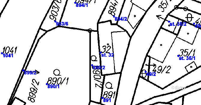 Parcela st. 32 v KÚ Kadov u Blatné, Katastrální mapa