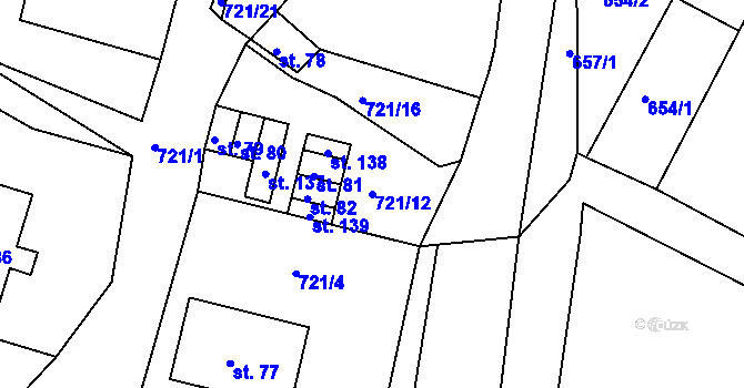 Parcela st. 721/12 v KÚ Kadov u Blatné, Katastrální mapa