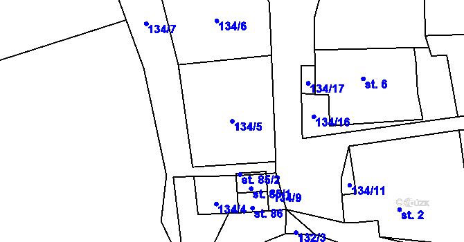 Parcela st. 134/5 v KÚ Lnářský Málkov, Katastrální mapa