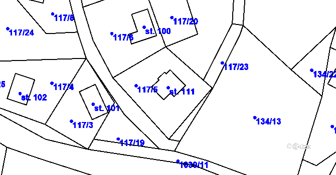 Parcela st. 111 v KÚ Vrbno, Katastrální mapa