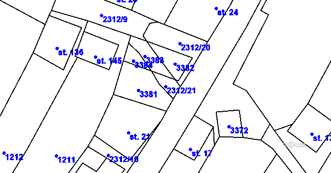 Parcela st. 2312/21 v KÚ Kadov, Katastrální mapa