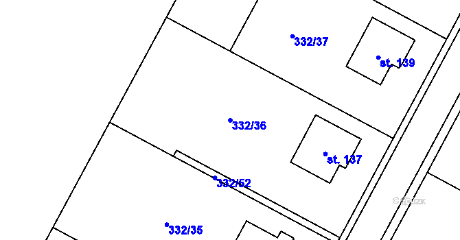 Parcela st. 332/36 v KÚ Kadov u Sněžného, Katastrální mapa