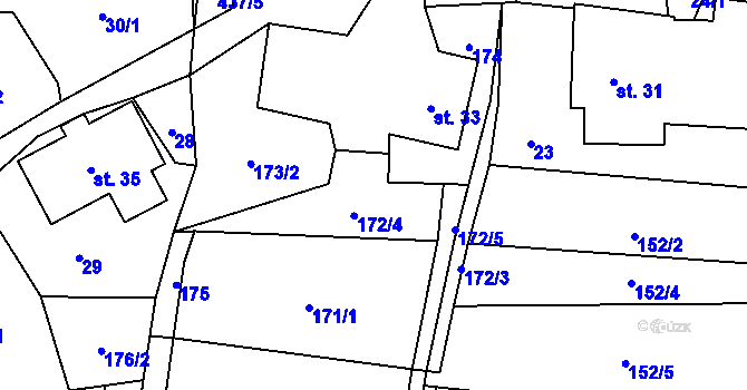 Parcela st. 172 v KÚ Krátká, Katastrální mapa