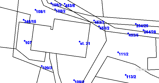 Parcela st. 21 v KÚ Samotín, Katastrální mapa