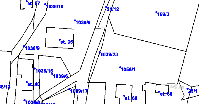 Parcela st. 1039/23 v KÚ Kladenské Rovné, Katastrální mapa
