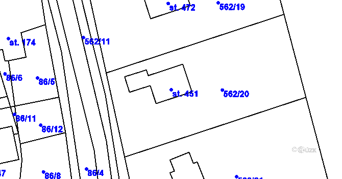 Parcela st. 451 v KÚ Kladné, Katastrální mapa