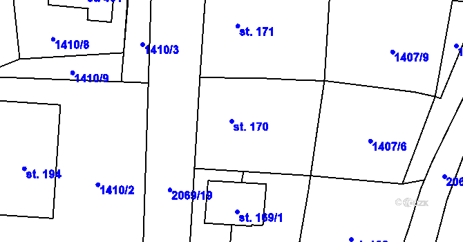 Parcela st. 170 v KÚ Kladné, Katastrální mapa