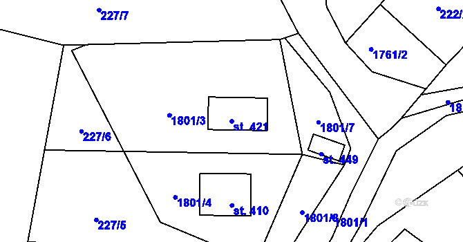 Parcela st. 421 v KÚ Křenov u Kájova, Katastrální mapa