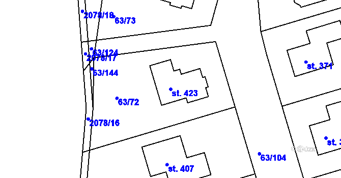 Parcela st. 423 v KÚ Křenov u Kájova, Katastrální mapa