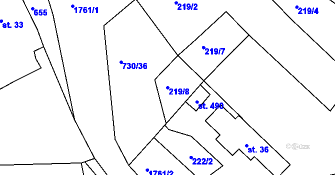 Parcela st. 219/8 v KÚ Křenov u Kájova, Katastrální mapa