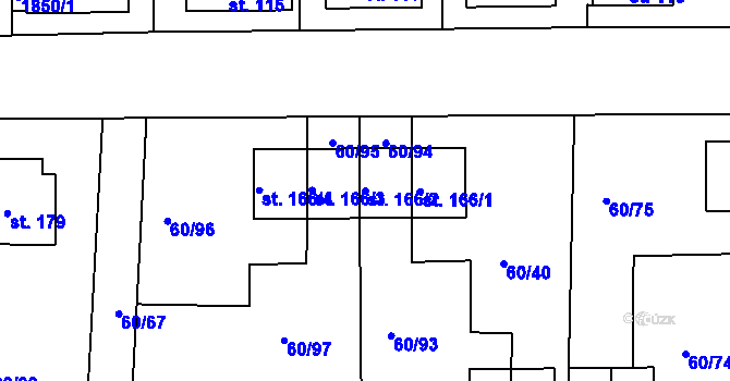 Parcela st. 166/2 v KÚ Křenov u Kájova, Katastrální mapa
