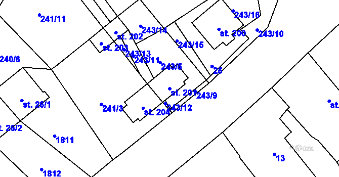 Parcela st. 201 v KÚ Křenov u Kájova, Katastrální mapa