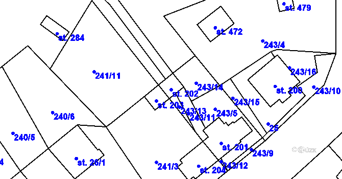 Parcela st. 202 v KÚ Křenov u Kájova, Katastrální mapa