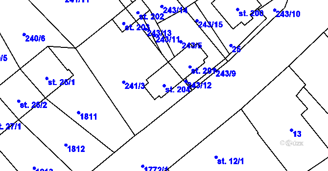 Parcela st. 204 v KÚ Křenov u Kájova, Katastrální mapa