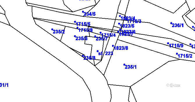 Parcela st. 223 v KÚ Křenov u Kájova, Katastrální mapa