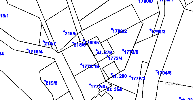 Parcela st. 279 v KÚ Křenov u Kájova, Katastrální mapa