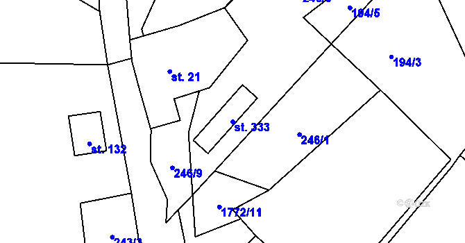Parcela st. 333 v KÚ Křenov u Kájova, Katastrální mapa