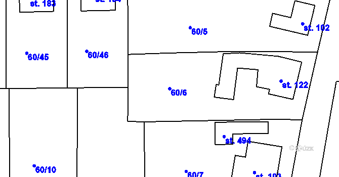 Parcela st. 60/6 v KÚ Křenov u Kájova, Katastrální mapa