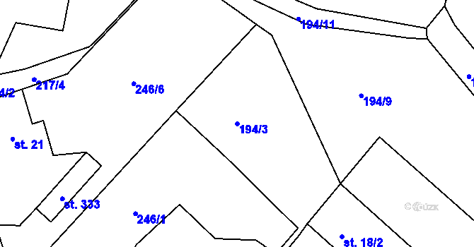 Parcela st. 194/3 v KÚ Křenov u Kájova, Katastrální mapa